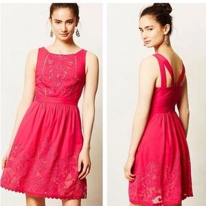Moulinette Soeurs Pink A-line Dress with Embroidery